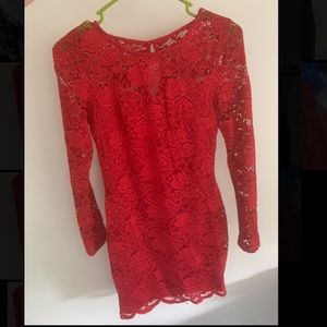 Red lace long sleeve dress